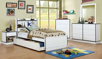 Bobbi CM7852BL 4Pc Kids Bedroom Set in White & Blue w/Options [FAKB-CM7852BL-Bobbi]