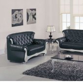 Black Leather Classic Living Room W/Tufted Backs & Arms