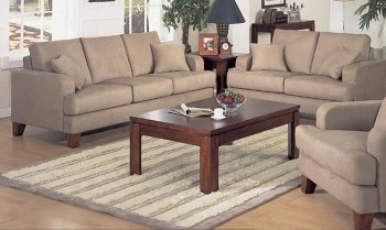 Peat Microfiber Transitional Sofa & Loveseat Set w/Cherry Legs [HES-9971PT-Mai Tai]