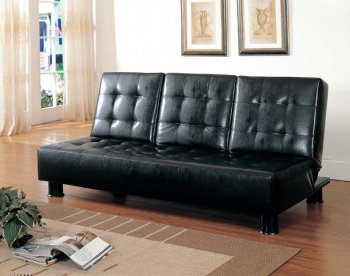 Black Vinyl Leather Modern Sofa Bed Convertible w/Table Top [HESB-4792PU]