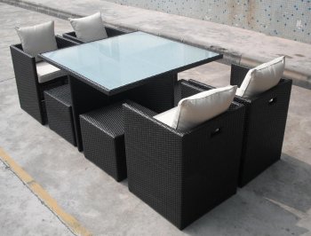 Brown Modern Outdoor Dining Set w/Frosted Glass Table Top [THOUT-GW0096]