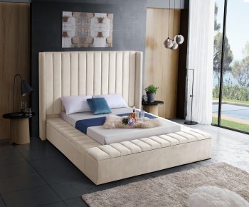 Kiki Upholstered Bed in Cream Velvet Fabric by Meridian [MRB-Kiki Cream]