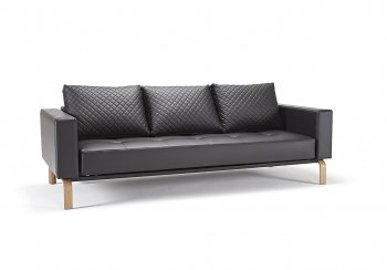 Cassius Sofa Bed in Black Leatherette w/Oak Legs by Innovation [INSB-Cassius-582-Oak]