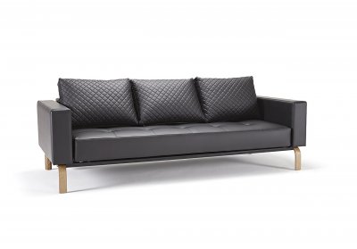 Cassius Sofa Bed in Black Leatherette w/Oak Legs by Innovation