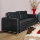 Button-Tufted Modern Black Full Leather Loveseat & Chair Set