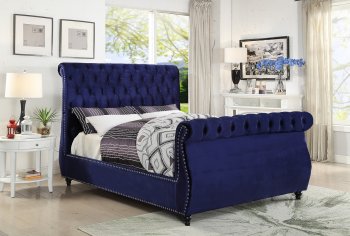 Dakota Bed in Navy Velvet Fabric by Meridian w/Options [MRB-Dakota Navy]