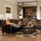 Espresso Fabric Contemporary Living Room w/Faux Leather Base