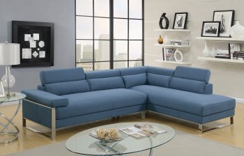 F6541 Sectional Sofa in Blue Fabric w/ Flip-Up Headrests by Boss [PXSS-F6541 Blue]