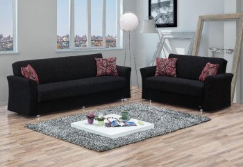 Utah Sofa Bed & Loveseat Set in Black Fabric by Empire [MYSB-Utah]