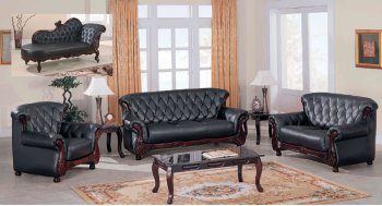 Black Leather Classic Living Room Sofa W/Button-Tufted Backs [GFS-9110 Black]