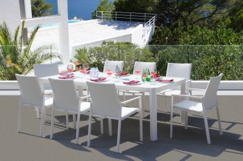 Ritz Outdoor Dining Set 9Pc in White w/Savoy Table by Bellini [BLOUT-Savoy-Ritz-White 9pc]