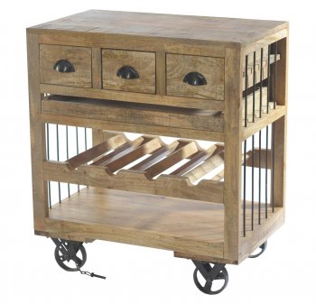 Amara 6479 Wooden Wine Cart with Shelf on Wheels by Homelegance [HEWC-6479 Amara]