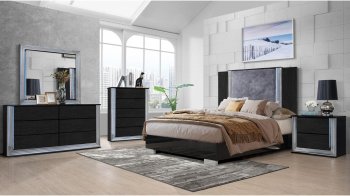 Ylime Bedroom Set 5Pc in Wavy Black by Global w/Options [GFBS-Ylime Wavy Black]