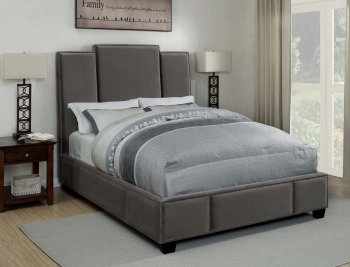 Lawndale Upholstered Bed 300795 in Grey Velvet by Coaster [CRB-300795-Lawndale Grey]