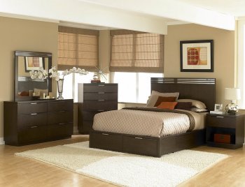 Smoky Brown Finish Contemporary Bedroom w/Storage Bed [HEBS-1412PL]