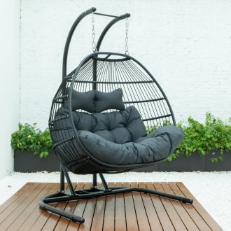 Folding Wicker Double Seater Egg Swing Chair ESCF52CH LeisureMod