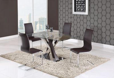 D4100 Dining 5Pc Set Glass Top by Global w/D991DC Brown Chairs