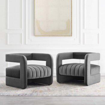 Range Accent Chair Set of 2 in Charcoal Velvet by Modway [MWAC-4163 Range Charcoal]