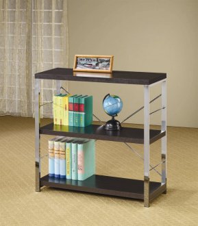 Three Tier Chrome Frame Shelf Unit w/Cappuccino Finish Shelves