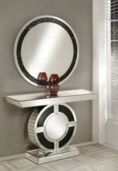 Noor Console Table & Mirror Set 90236 in Mirror & Black by Acme [AMCT-90236-Noor]