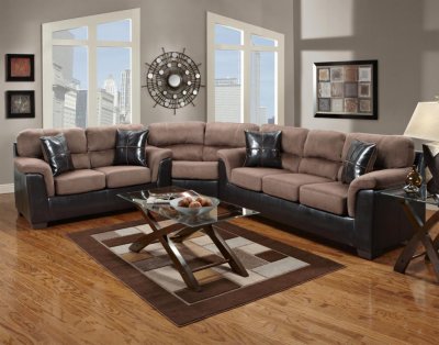 Chocolate Fabric & Dark Brown Vinyl Modern Sectional Sofa