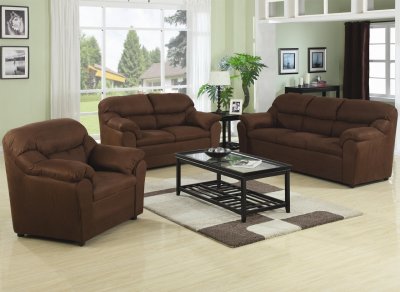 Brown Fabric Modern 3Pc Sofa Set w/Pillow Padded Arms