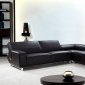 Black Leather Modern Sectional Sofa w/Retractable Back Rests