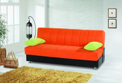 Leon Sofa Bed Convertible in Orange Microfiber by Rain
