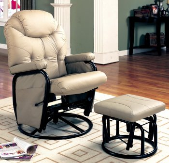 Bone Leatherette Modern Reclining Glider Rocker Chair w/Ottoman [CRRC-7292]