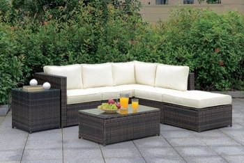 Ilona Outdoor Patio Sectional CM-OS2136-Set7 in Ivory & Espresso [FAOUT-CM-OS2136-Set7-Ilona]