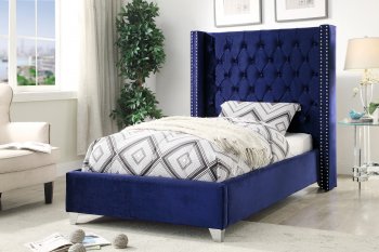 Aiden Bed in Royal Navy Velvet Fabric by Meridian w/Options [MRB-Aiden Navy]