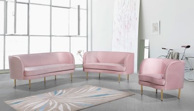 Vivian Sofa 694 in Pink Velvet Fabric by Meridian w/Options