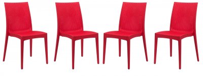 Weave Set of 4 Indoor/Outdoor Chairs MC19R in Red by LeisureMod