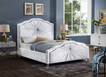 Rosie Upholstered Bed in White Velvet Fabric by Meridian [MRB-Rosie White]