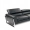 Black Top Grain Italian Leather Modern Sofa w/Optional Loveseat