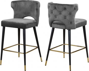 Kelly Counter Stool 791 Set of 2 Grey Velvet Fabric by Meridian [MRDC-791 Kelly Grey]