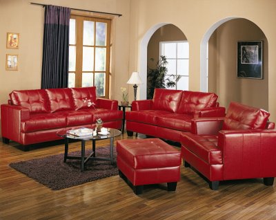 Samuel Sofa & Loveseat Set 501831 Red Leatherette by Coaster