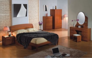 Cherry Finish Modern Bedroom Set With Paneled Headboard [PKBS-P173B]