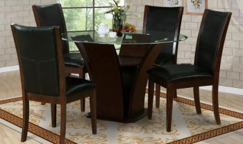 Dark Brown Tulip Base 5Pc Modern Dining Set w/Clear Glass Top [AEDS-470DT&470CH]