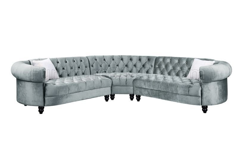 Qulan Sectional Sofa LV00344 in Light Blue Velvet by Acme