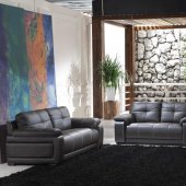 Black Full Italian Tufted Leather Stylish 3PC Living Room Set