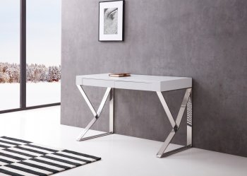 Noho Office Desk in High Gloss White by J&M w/ Chrome Legs [JMOD-Noho White]