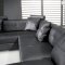 Black Leather Modern Sectional Sofa w/Adjustable Headrest