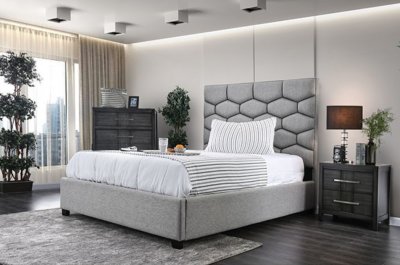 Celestia 3Pc Bedroom Set CM7202 in Gray Fabric w/Options