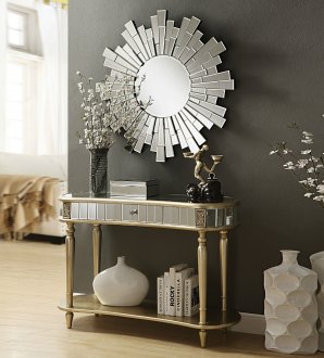 Kaya Console Table & Mirror Set 97239 in Champagne by Acme