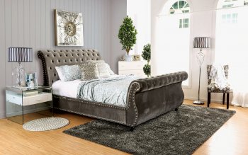 Noella CM7128GY Bed in Gray Fabric Upholstery [FAB-CM7128GY-Noella]