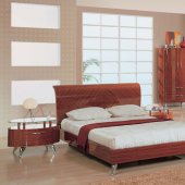 6 Piece Contemporary Bedroom Set in High Gloss Cherry Finish