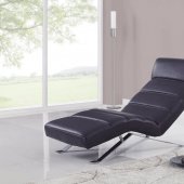 Black Bonded Leather Modern Chaise Lounger w/Chrome Legs