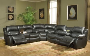 Transitional Black Bonded Leather Sectional w/Recliner Mechanism [HLSS-U700]