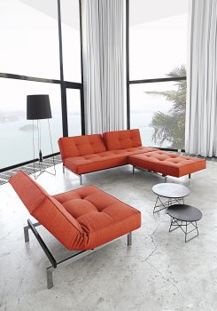 Splitback Sofa Bed in Orange w/Steel Legs by Innovation w/Option [INSB-Splitback-524-Steel]